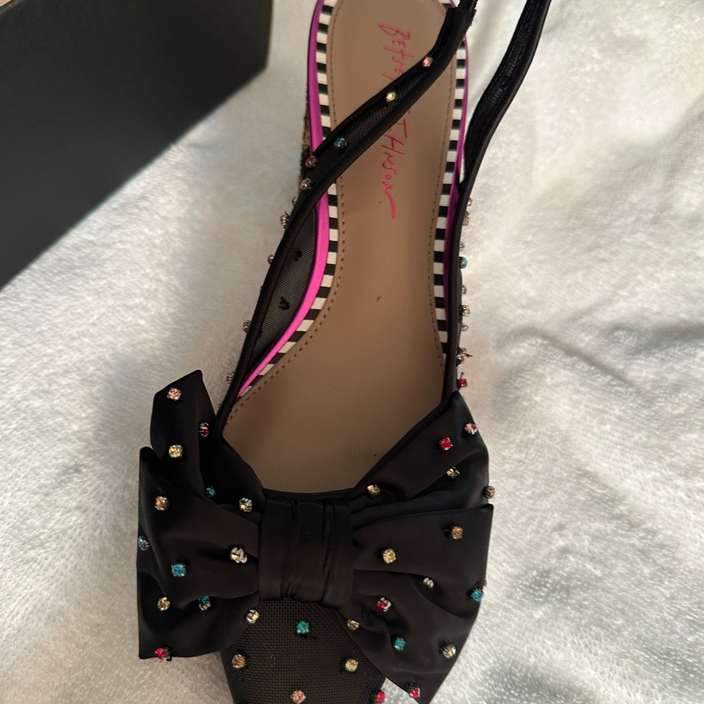 Betsey Johnson Black Slingback Heels with Multicolor Studs